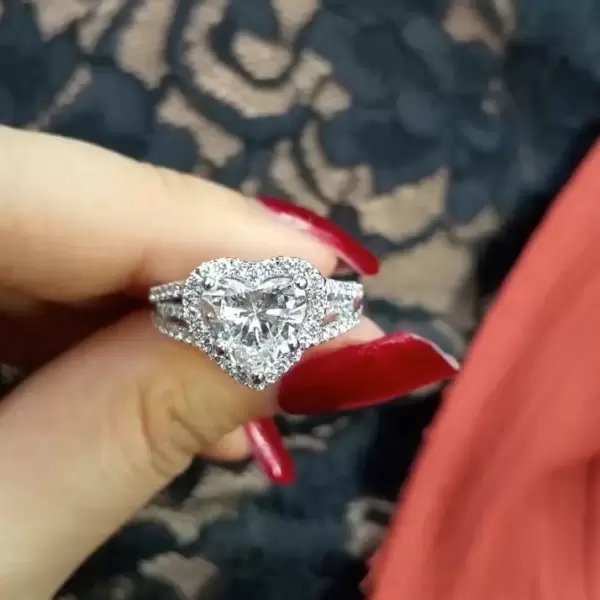 2CT Micro-pave Setting Heart Cut Sterling Silver Ring