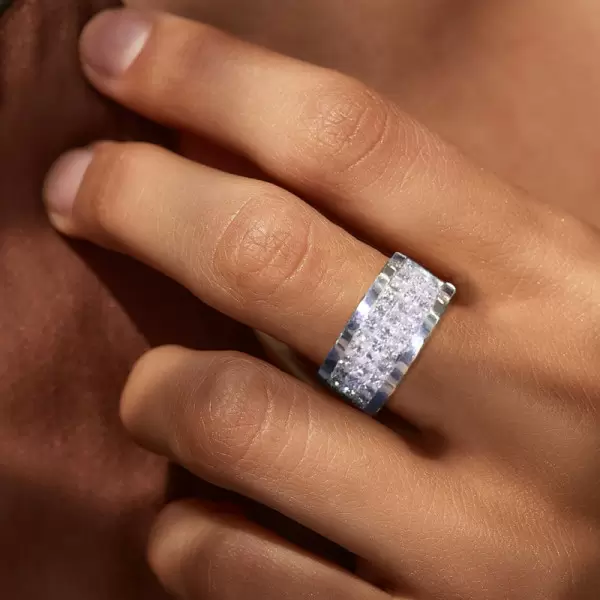 3.75ct 3-Rows Iced Out Princess Cut Eternity Band for Men