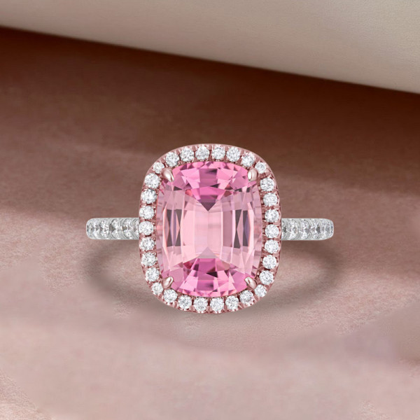 5ct Cushion Cut Pink Sapphire Halo Engagement Ring