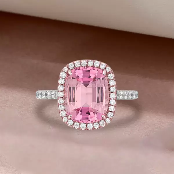 5ct Cushion Cut Pink Sapphire Halo Engagement Ring