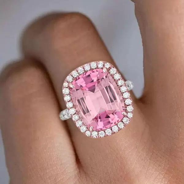 5ct Cushion Cut Pink Sapphire Halo Engagement Ring