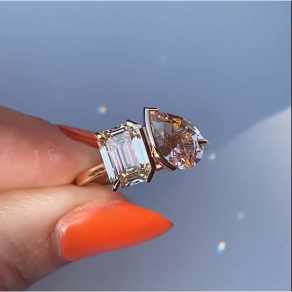 Handmade Twin Stone Bezel Setting Gemstone Ring