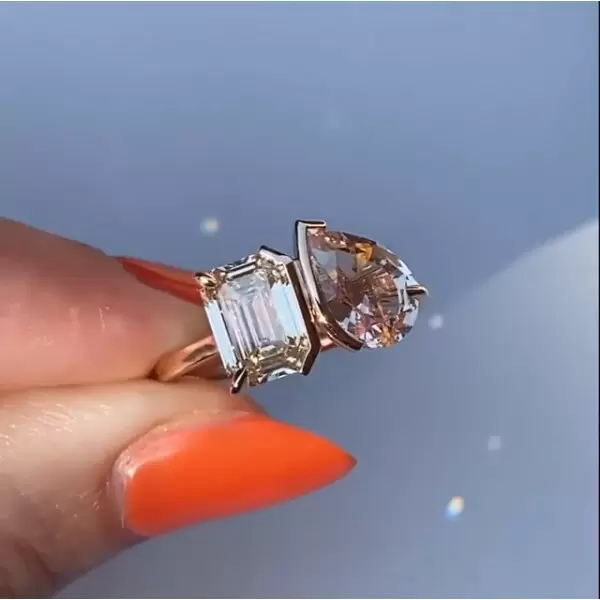 Handmade Twin Stone Bezel Setting Gemstone Ring