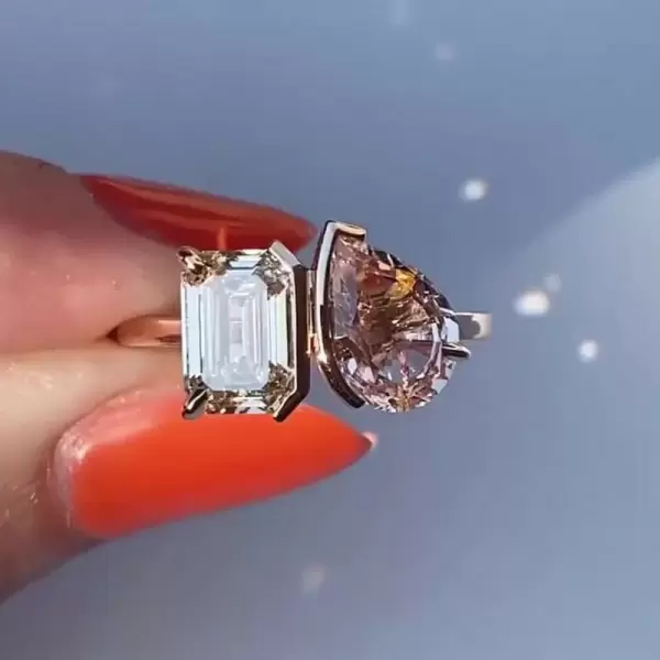 Handmade Twin Stone Bezel Setting Gemstone Ring