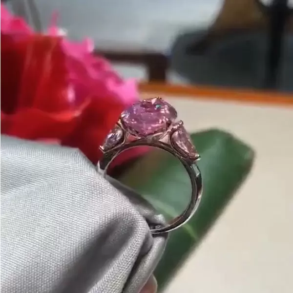 2ct Three-stone Pear Cut Pink Sapphire Engagement Ring
