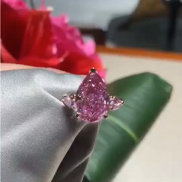 2ct Three-stone Pear Cut Pink Sapphire Engagement Ring