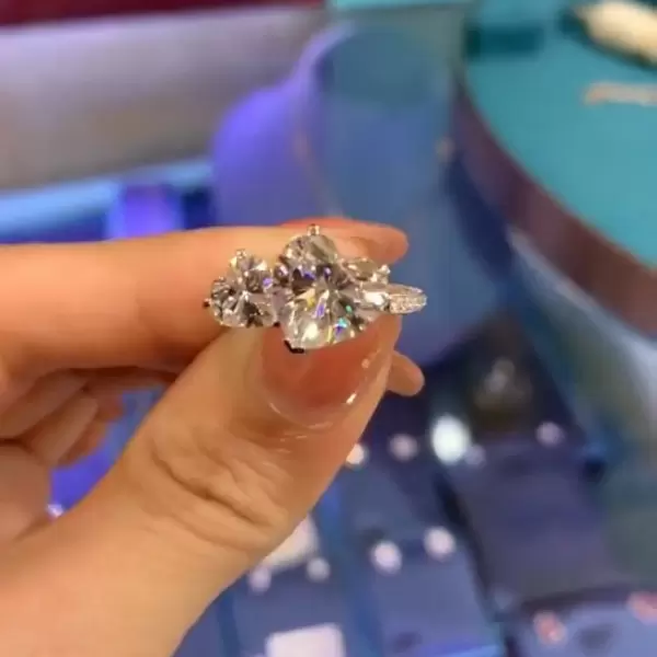 Handmade Double Heart Sterling Silver Engagement Ring