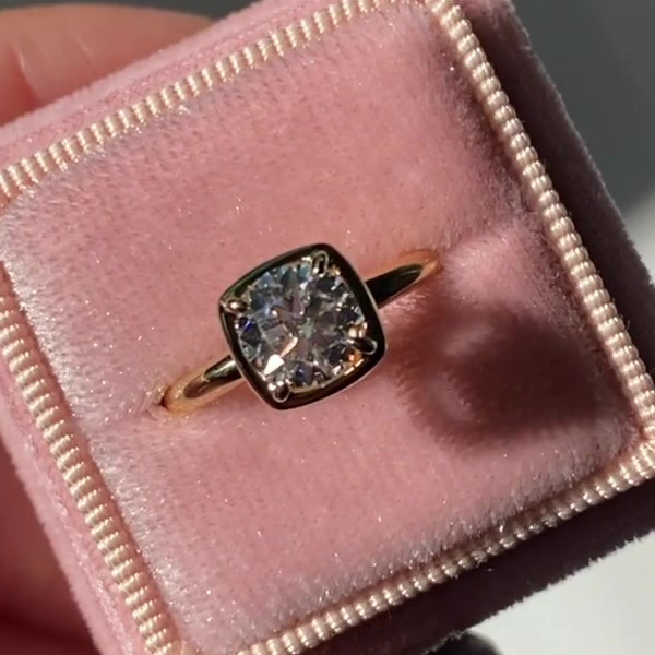 Bezel Setting Cushion Cut Sterling Silver Engagement Ring