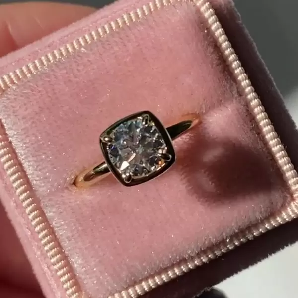 Bezel Setting Cushion Cut Sterling Silver Engagement Ring