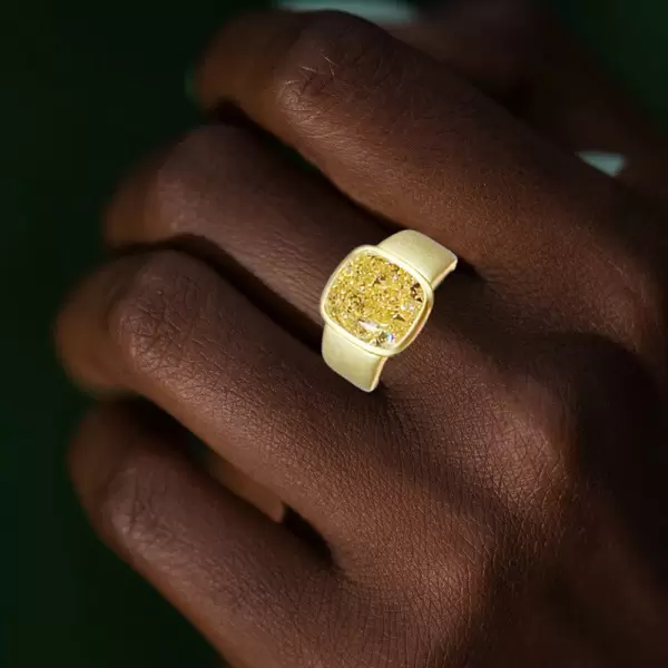 8ct Cushion Cut Yellow Sapphire Ring for Men in Gold