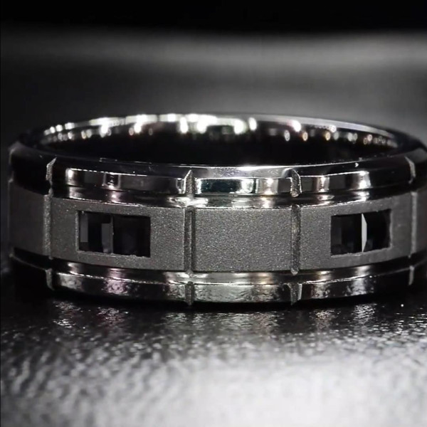 Princess Cut Black Sapphire Men's Ring in Black Plating