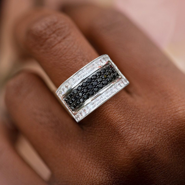 Paved White and Black Sapphire Men's Ring