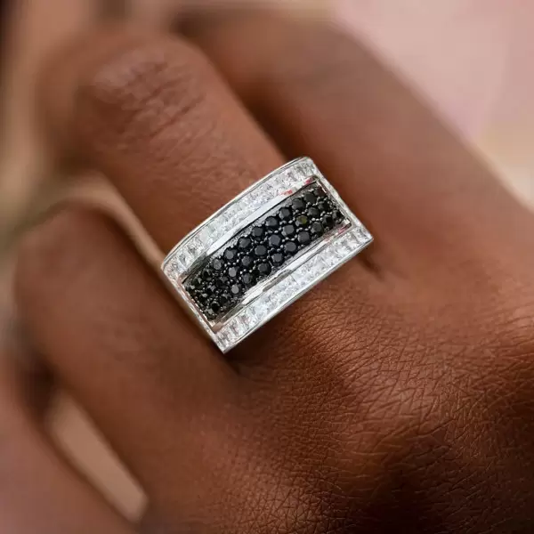 Paved White and Black Sapphire Men's Ring