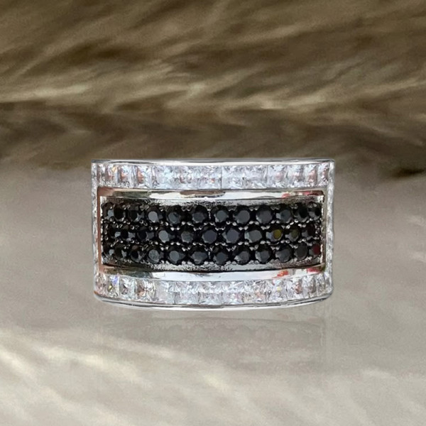 Paved White and Black Sapphire Men's Ring