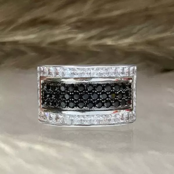 Paved White and Black Sapphire Men's Ring