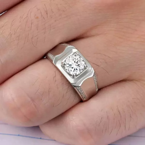 2ct Round Cut White Sapphire Matte Men's Ring
