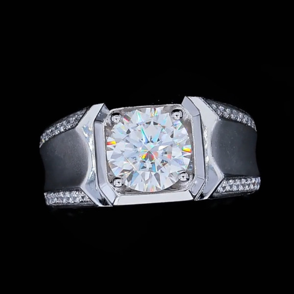 2ct Round Cut White Sapphire Matte Men's Ring