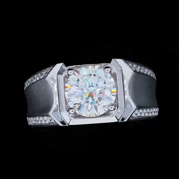 2ct Round Cut White Sapphire Matte Men's Ring