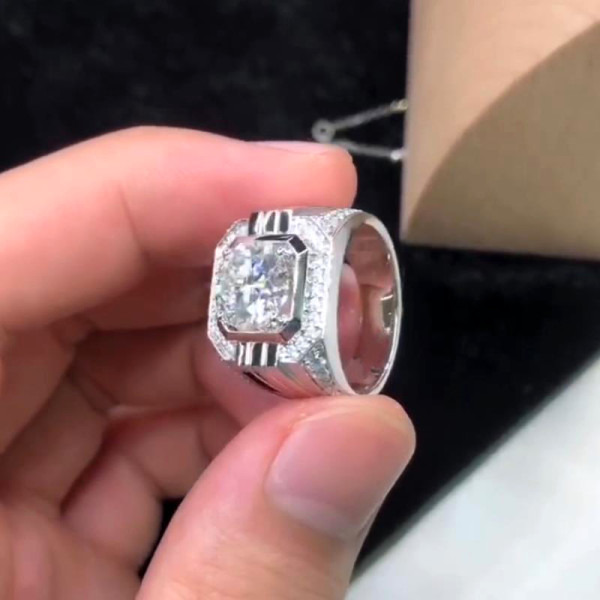 3ct Round Cut White Sapphire Mechenical Style Men's Ring