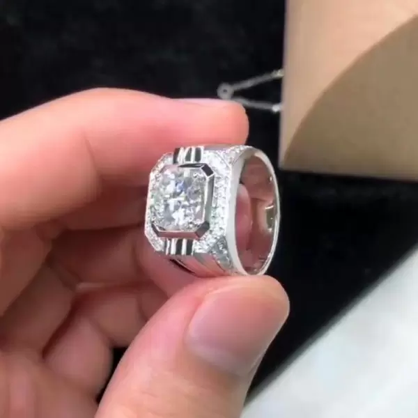 3ct Round Cut White Sapphire Mechenical Style Men's Ring