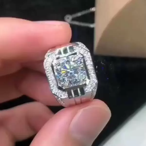 3ct Round Cut White Sapphire Mechenical Style Men's Ring