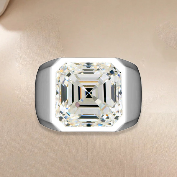 12ct Asscher Cut White Sapphire Matte Bold Men's Ring