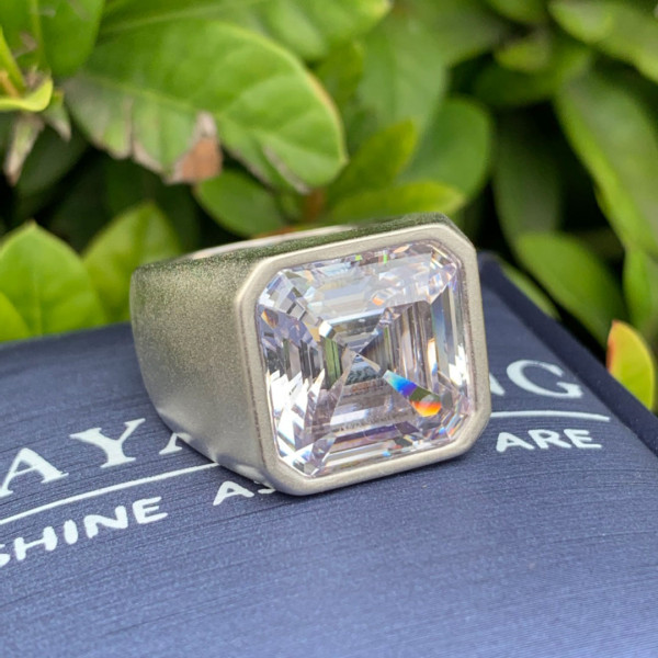 12ct Asscher Cut White Sapphire Bold Men s Ring SayaBling