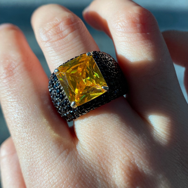 6.5ct Radiant Cut Yellow Sapphire Bold Paved Ring