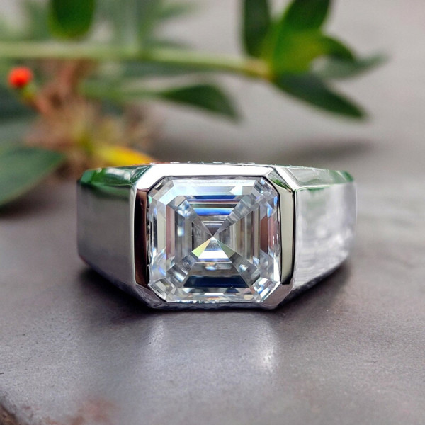 4ct Asscher Cut White Sapphire Men's Signet Ring