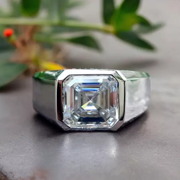 4ct Asscher Cut White Sapphire Men's Signet Ring