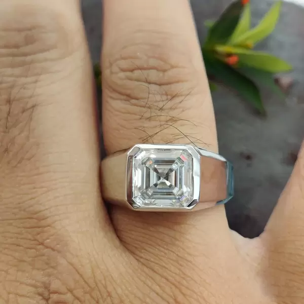 4ct Asscher Cut White Sapphire Men's Signet Ring