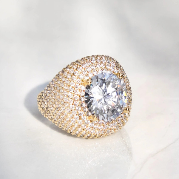 Round Cut White Sapphire Paved Bold Men's Ring