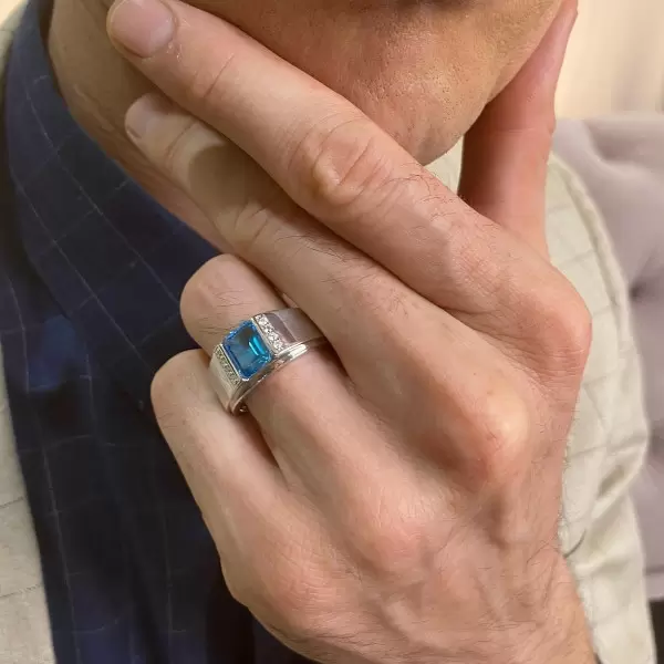 2.5ct Emerald Cut Aquamarine Men's Ring