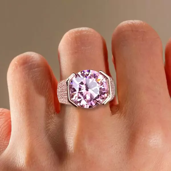 10.4ct Round Cut Pink Sapphire Bold Allover Paved Ring