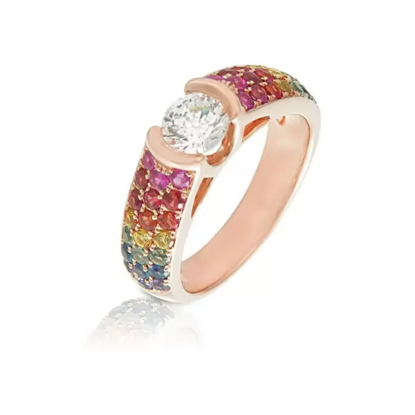 Round Cut White and Rainbow Sapphire Men's Ring