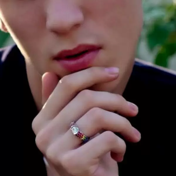 Round Cut White and Rainbow Sapphire Men's Ring