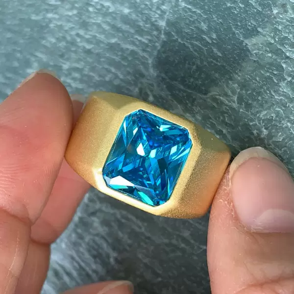 6.8ct Radiant Cut Blue Zircon Sandblasted Men's Ring