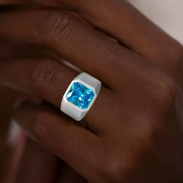 6.8ct Radiant Cut Blue Zircon Sandblasted Men's Ring