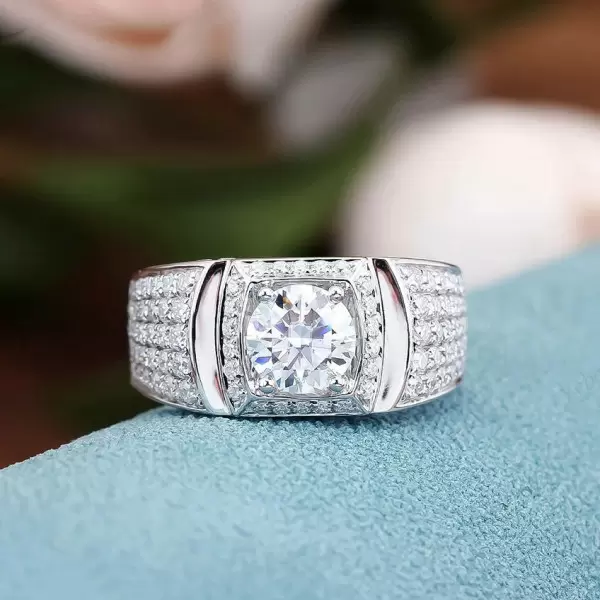 2ct Round Cut White Sapphire Paved Men's Ring