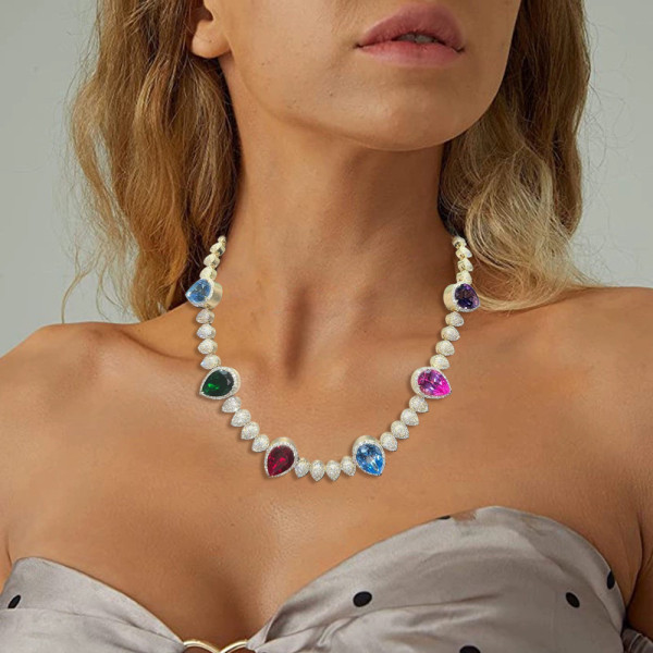 30ctw Pear Cut Multicolor Sapphire Men's Statement Necklace