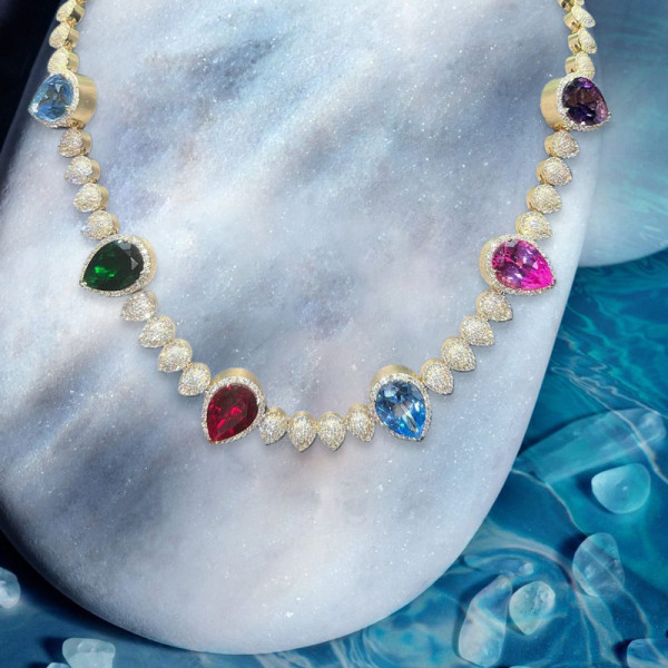 30ctw Pear Cut Multicolor Sapphire Men's Statement Necklace