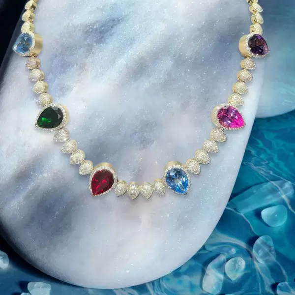 30ctw Pear Cut Multicolor Sapphire Men's Statement Necklace
