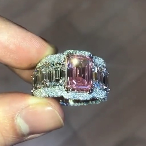 8.4ct Emerald Cut Pink Sapphire Men's Ring