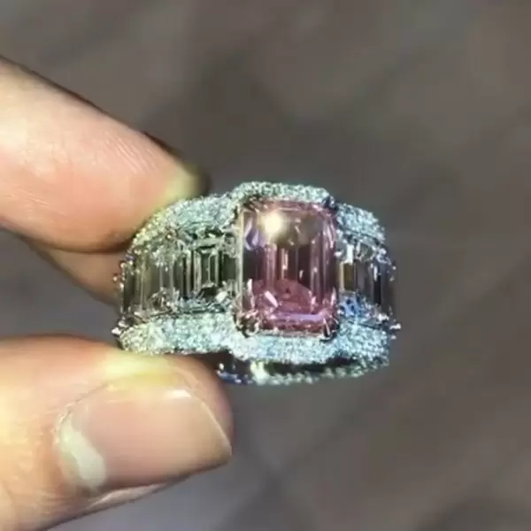 8.4ct Emerald Cut Pink Sapphire Men's Ring
