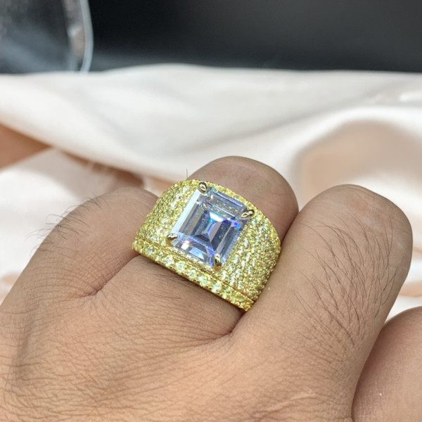 6ct Emerald Cut White Sapphire Bold Paved Men's Ring