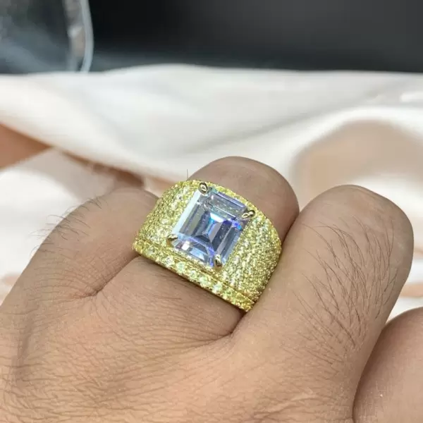 6ct Emerald Cut White Sapphire Bold Paved Men's Ring