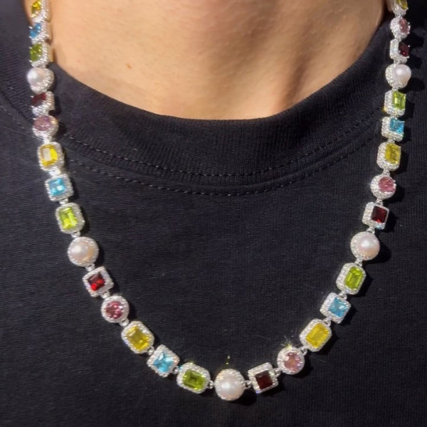 90ctw Multi-cut Multicolor Sapphire Halo Statement Necklace
