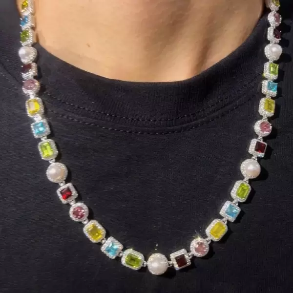 90ctw Multi-cut Multicolor Sapphire Halo Statement Necklace