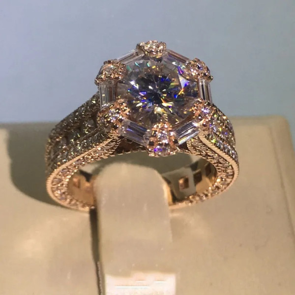 3.8ct Round Cut White Sapphire Halo Engagement Ring