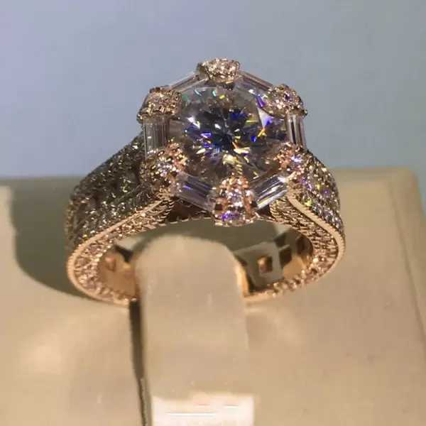 3.8ct Round Cut White Sapphire Halo Engagement Ring